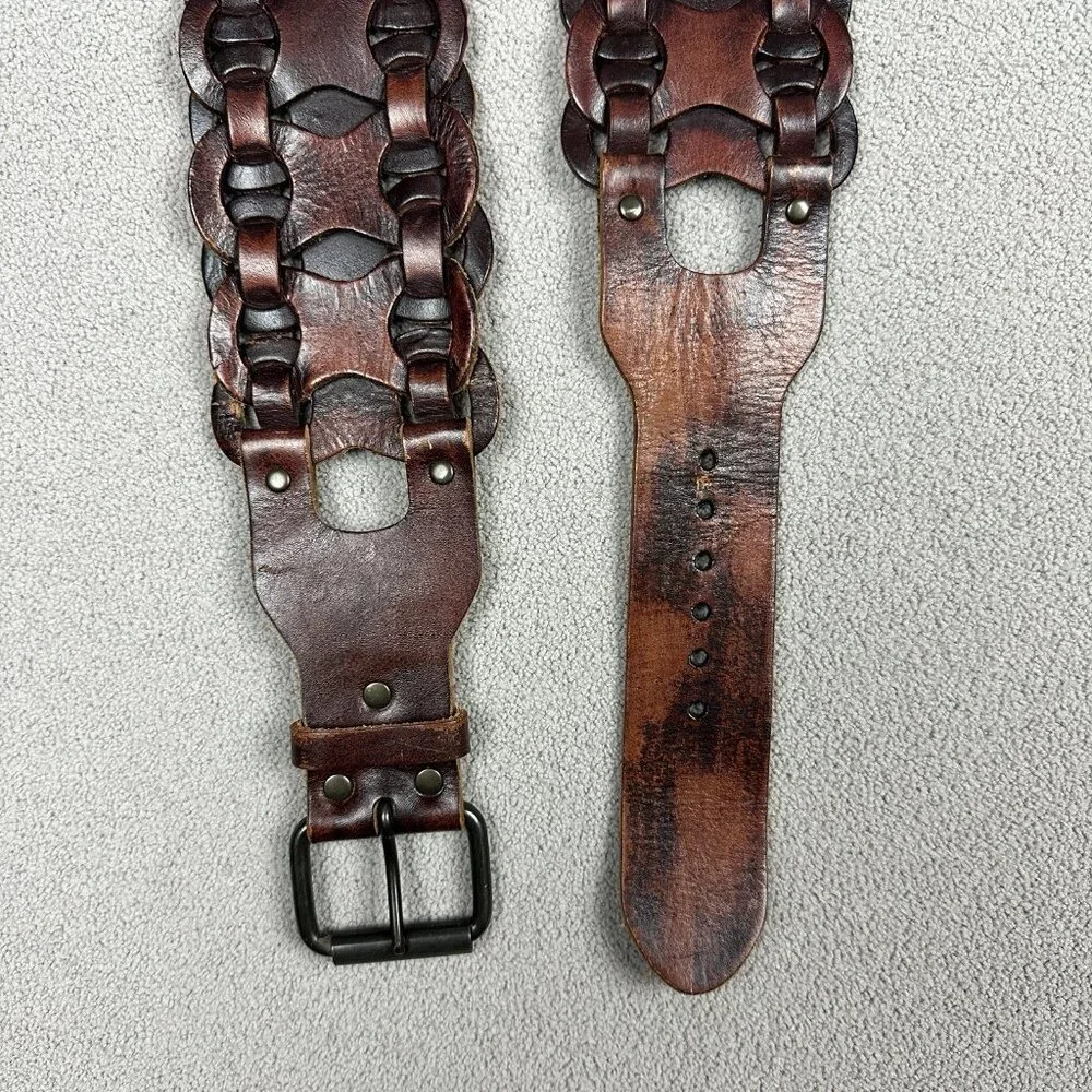 Equal Hands Wide Brown Leather Belt Size 2XL Interlocking Chain Steampunk